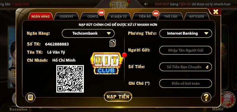 Cách kết nối tài khoản Techcombank với HitClub